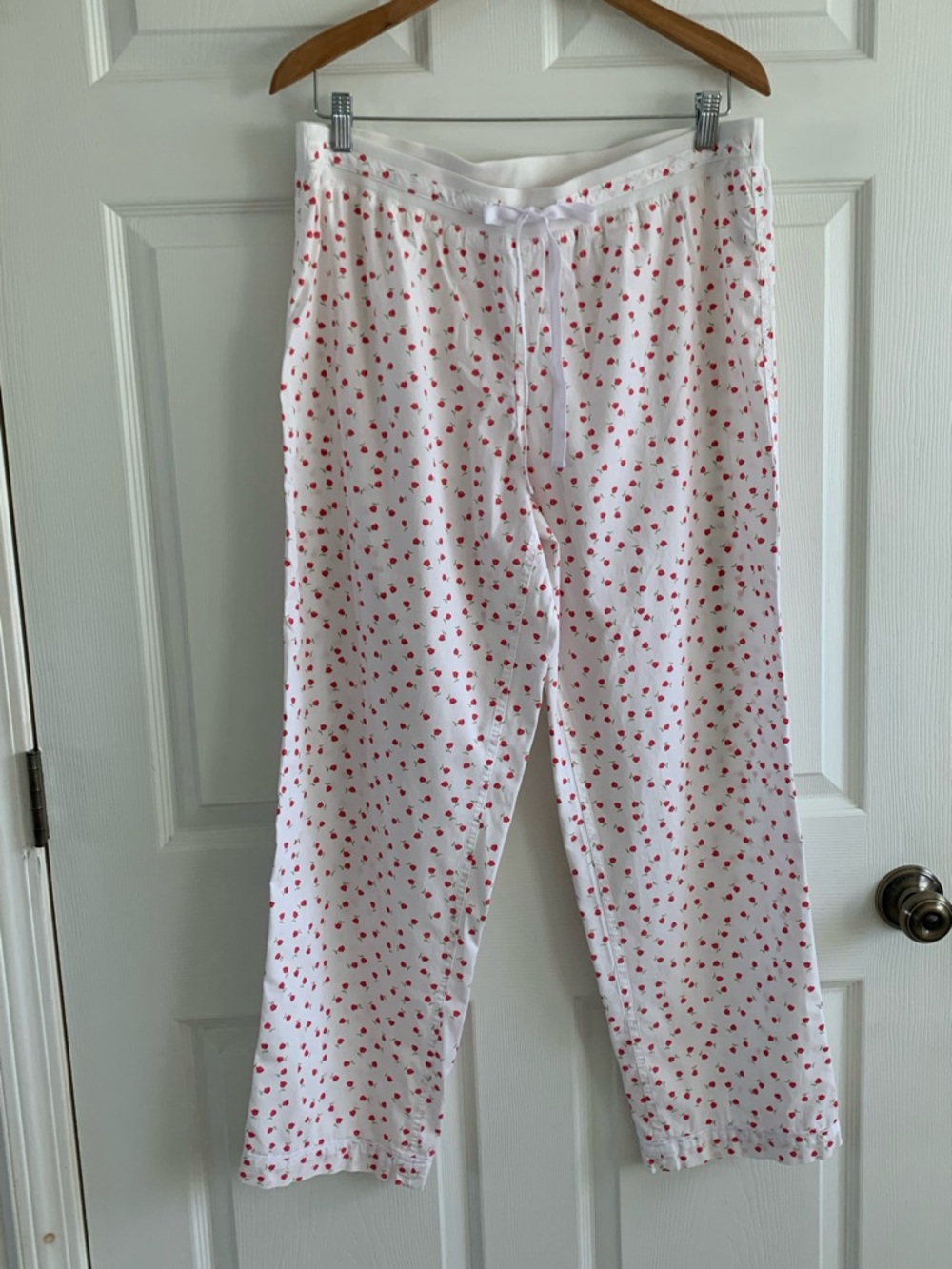 Brooks Brothers White Cotton Sleep Pants with Red Rose Print